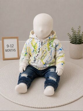 NWT Handmade - Zip Hoodie- splatter paint-  Jacket - 9-12 months